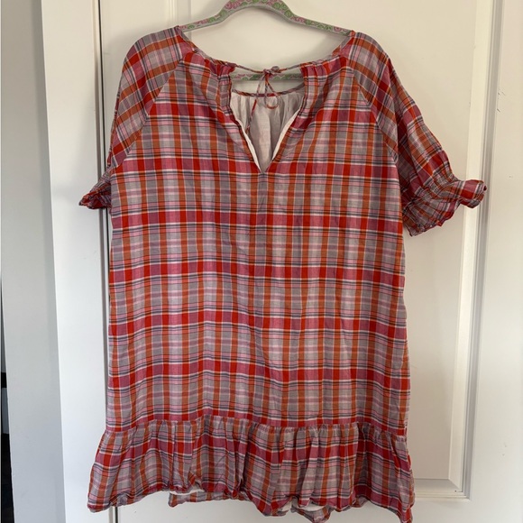 Madewell Plaid Ruffle XL Hero Plaid Popover dress w ruffle sleeve cotton blend - Picture 4 of 11